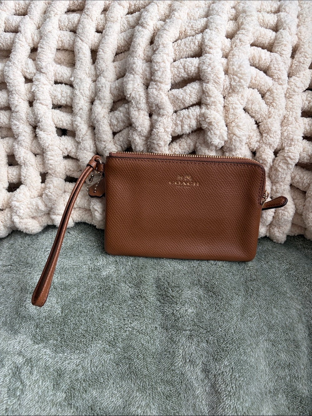 Coach Tan Brown Pebbled Leather Wristlet